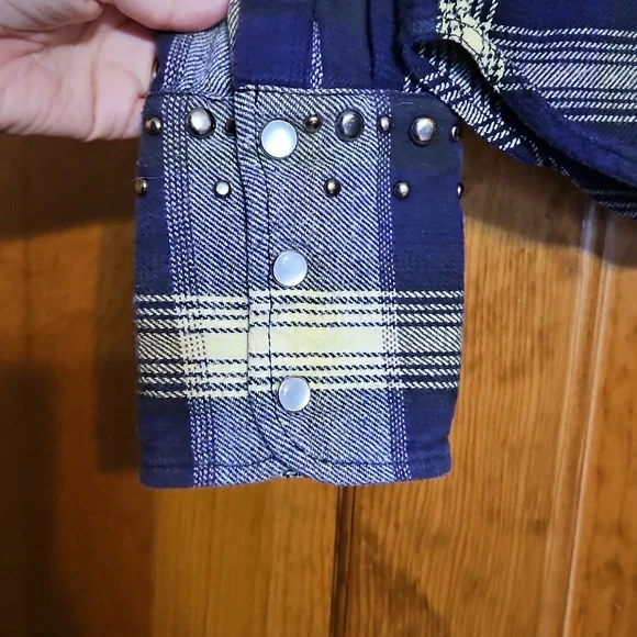 Free People Marfa Plaid Studded Button-Up Flannel Shirt - Picture 7 of 12